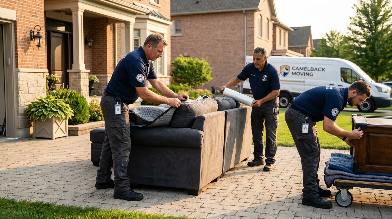 Large estate moving crew wrapping furniture in Tyngsboro, MA